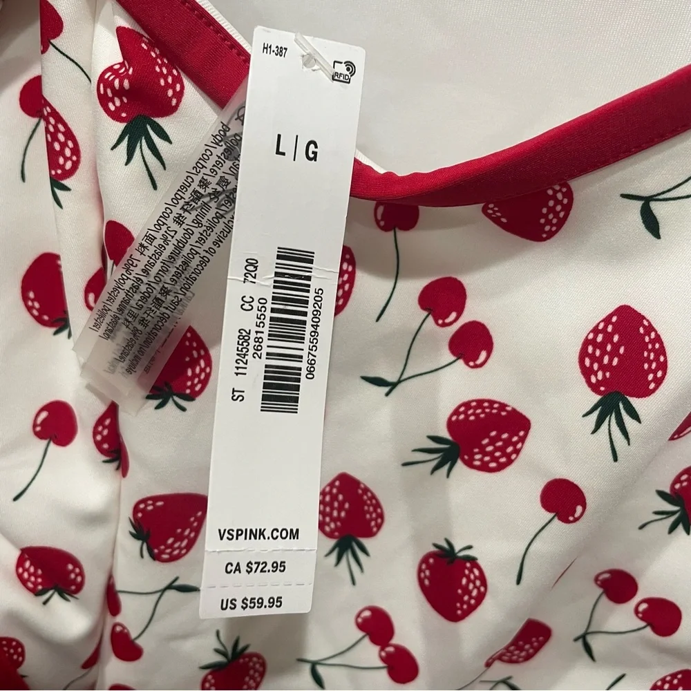 Pink by Frankie's Bikinis Marlow One-Piece Swimsuit Cherry Strawberry Large NWT